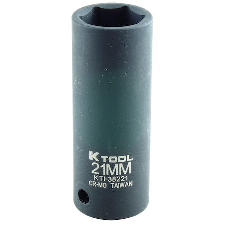 K-Tool International 1/2" Drive Impact Socket black oxide, Deep 6 Pnt 1/2"Dr, 21mm KTI-38221